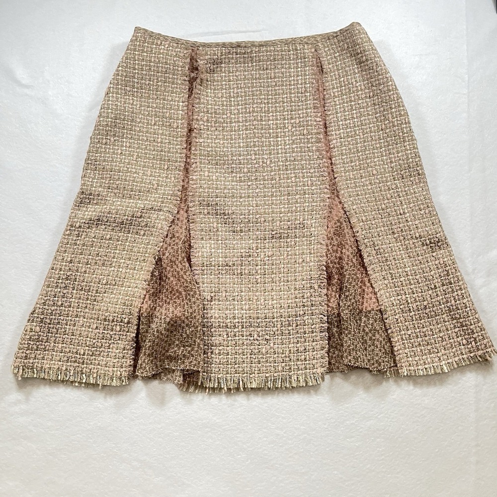 Elie Tahari Tweed A-Line Skirt Pink Beige Fringe Hem Lined Women's 6 - Picture 2 of 6